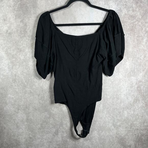 Free People Intimately Not So Basic Bodysuit Womens Large Black Puff Sleeves - Picture 4 of 12